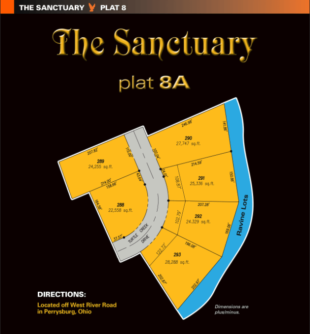 Sanctuary plat 8A lots for new home construction. One of the new home communities within The Sanctuary, extra large land for sale for homesites in Perrysburg, Ohio