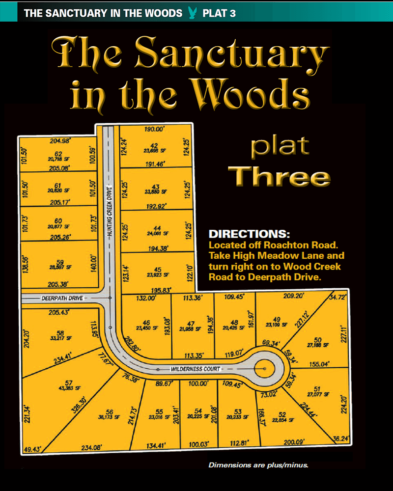Sanctuary in the Woods plat three homesite map. Available new home construction land for sale in Perrysburg, Ohio