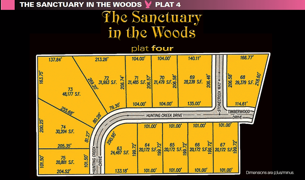 Sanctuary in the Woods plat four homesite map. Available new home construction land for sale in Perrysburg, Ohio