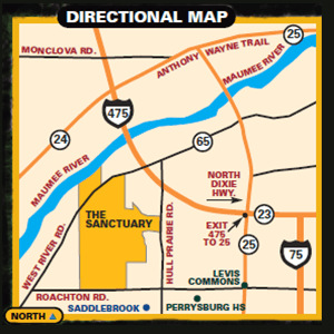 Directional map to Sanctuary Perrysburg, land for new home building in Perrysburg Ohio.